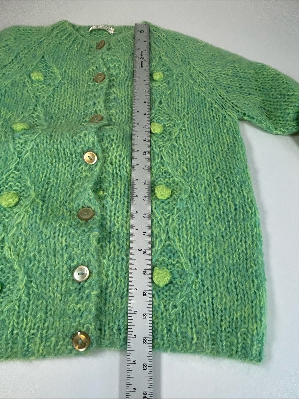 Soft Green Textured Button-Up Women's Cardigan - Picture 6 of 6